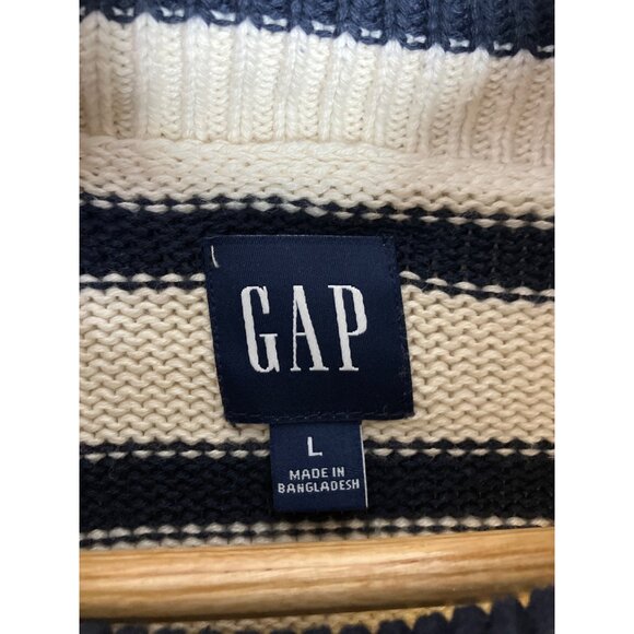 Gap Womens Striped Turtleneck Sweater Navy & Cream Large Ribbed Hem - Picture 5 of 8